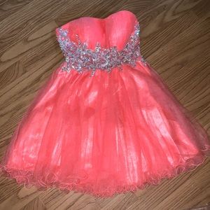 “Eureka” peach colored homecoming dress